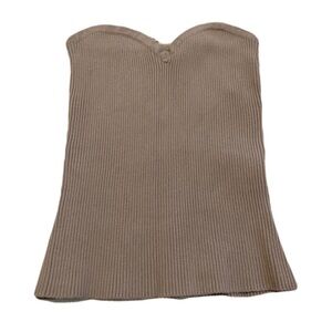 💛 Revamped Sweater Knits Tan Ribbed Strapless Top, Size S/P